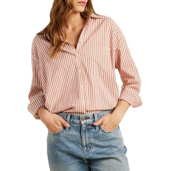Trovata Birds Of Paradis Blake Button Up Shirt Women S Striped Red Oversized Top - Picture 1 of 16
